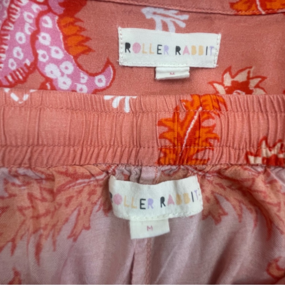 Roller Rabbit Orange Coral Pink Floral Pajama Set Size Medium - Picture 5 of 6